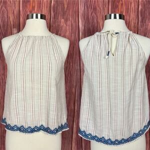 Faherty Womens Tank Top 100% Cotton Stripe Embroidered Size XS